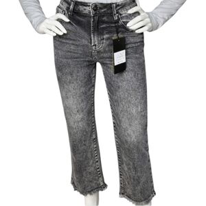 Risen Acid Wash Black High Rise Straight Jeans Raw Hem NWT Size 0